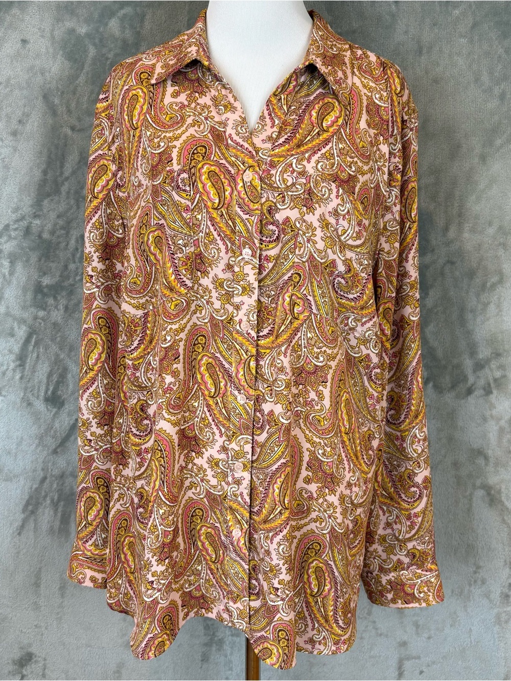 Talbots Long-Sleeve Gold Paisley Top Formal Blouse Wmn’s XL